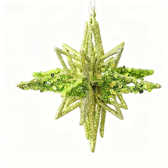 HaoXun 5.1x5.1x0.1 Inches Green Acrylic Christmas Explosion Star Ornament - Sequin Powder Hanging Decor for Christmas Tree Scene