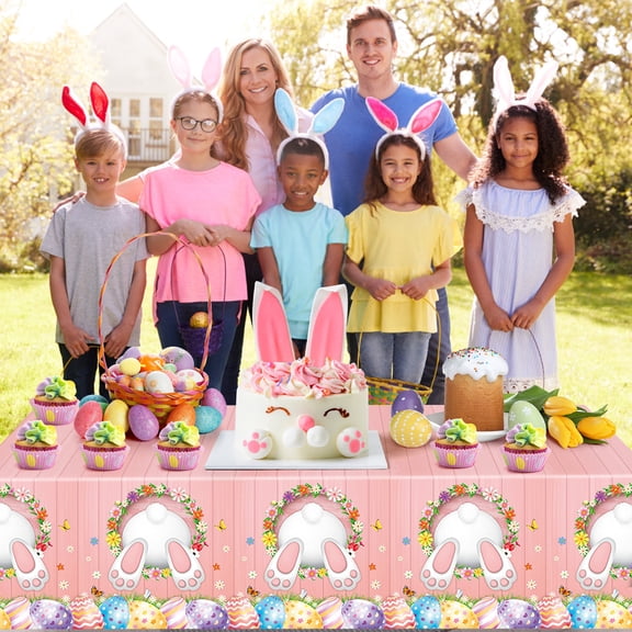 HaoXun 53.9x107.9 Inches Easter Party Tablecloth - PEVA Disposable Tablecloth Holiday Decoration for Easter Birthday Party Outdoor Picnic Home Celebration