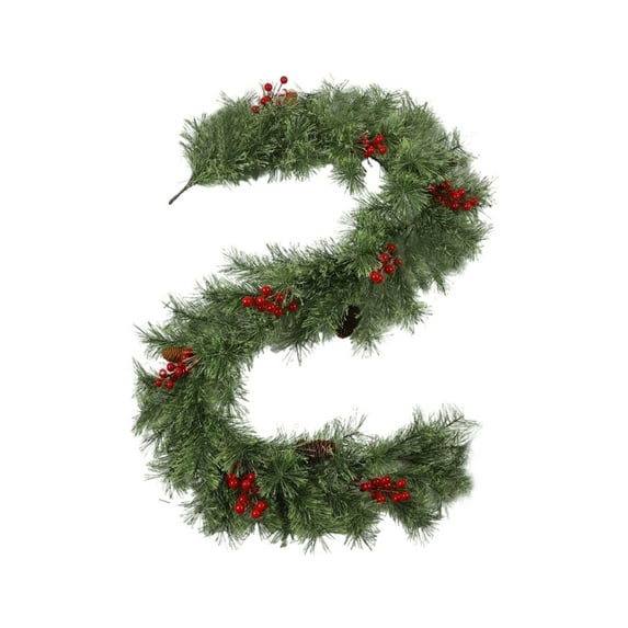 HaoXun 6 FT Blooming Pines Red Berry Christmas Garland - Plastic Green Vines with LED Lights for Door Wreath Curtain Home Holiday Decor