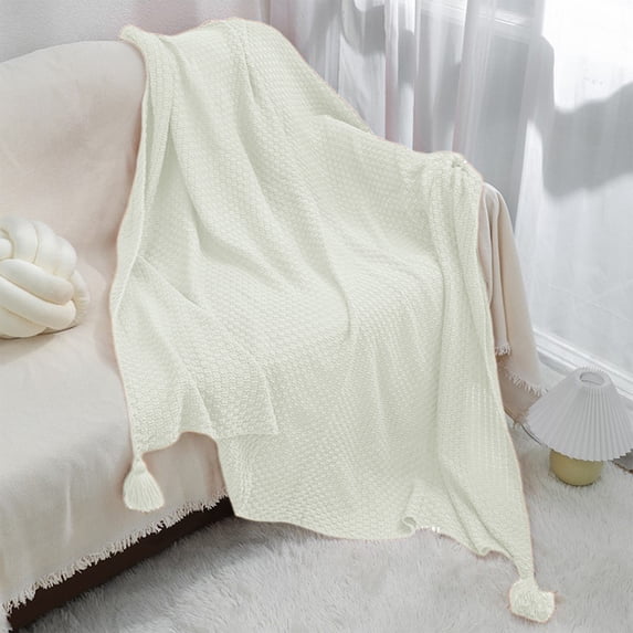 HaoXun Acrylic Knitted Blanket 39.3x27.5 Inches with Wind Fringe - Sofa Throw Blanket for Living Room Office Home Use