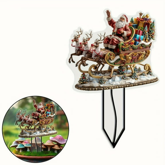 HaoXun Acrylic Santa Claus Reindeer Sleigh Yard Stake - Durable Outdoor Christmas Decoration for Garden, Festive Holiday Decor 7.8X11.8 Inches