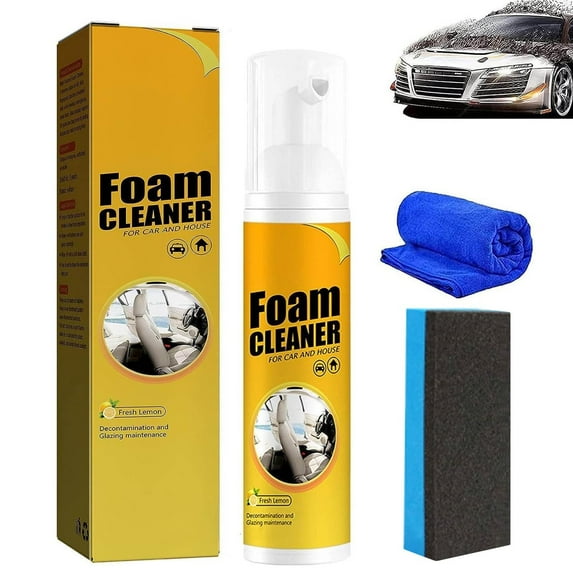 HaoXun All-Purpose Car Foam Cleaner Spray 100ml Kit with Microfiber Cloth & Sponge - Water-Based Formula for Interior Surfaces, UV Protection & Streak-Free Finish
