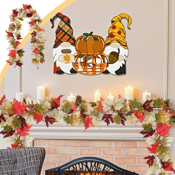 HaoXun Artificial Multicolor Maple Leaf & Pumpkin Rattan Garland – Plastic Fall Decor for Halloween Christmas Thanksgiving, 68.89in Indoor Home Fireplace Party Decoration