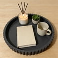 thumbnail image 1 of HaoXun Black Ribbed Wooden Decorative Tray - 11.8 Inch Round Wood Tray with Ribbed Design for Home Decor, Dining Table, Countertop, Holds Candles, Vases and Decorations, 1 of 9