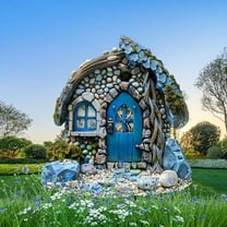 HaoXun Blue Cottage 2D Acrylic Garden Stake - Weather-Resistant Outdoor Decoration for Flower Pots, 11.8x7.8 Inch Whimsical House Design