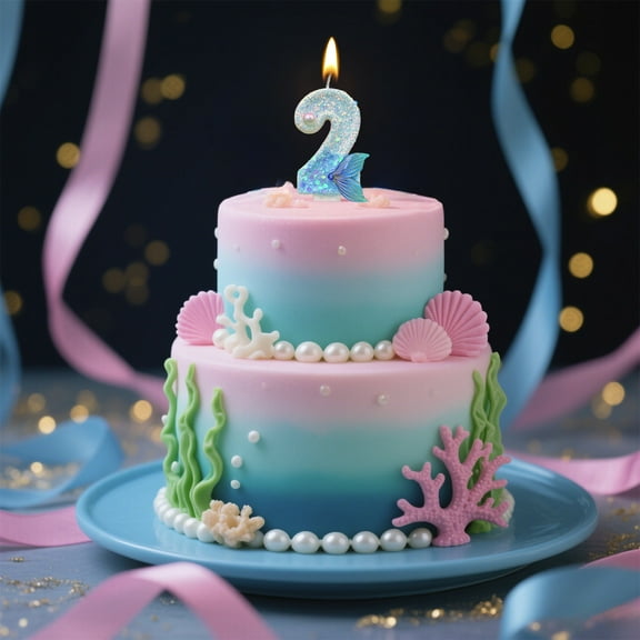 HaoXun Blue Mermaid Tail Number Birthday Candles - Paraffin Wax Cake Candle Topper for Birthday Anniversary Celebrations