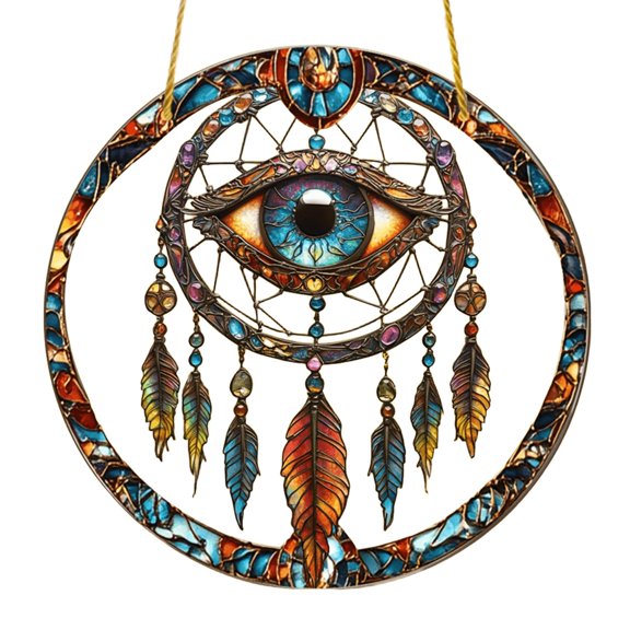 HaoXun Bohemian-style Evil Eye Pendant - Stained Glass Suncatcher with Adjustable Chain for Window, Garden, and Home Decor