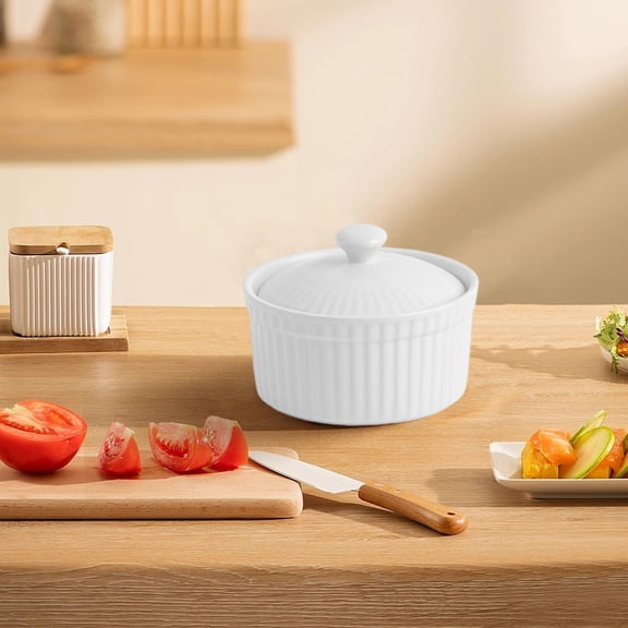 HaoXun Ceramic Small Baking Bowl Pudding Cup - Oven Safe White Porcelain Ramekin for Desserts, Dip Sauces, Home Baking Approx 3.54 Inches
