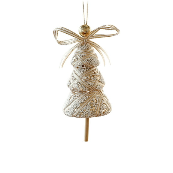 HaoXun Champagne Foam Christmas Ornaments - Glittery Coating Pearl Hanging Decorations for Xmas Tree Holiday Home Party Supplies