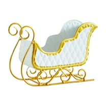 HaoXun Christmas Iron Sleigh Metal Decorations - White and Red Candy Storage Basket for Fireplace Mantelpiece, Holiday Home Office Centerpiece (6.69x4.53x2.95 Inches)