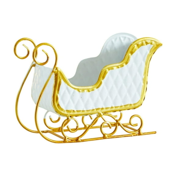 HaoXun Christmas Iron Sleigh Metal Decorations - White and Red Candy Storage Basket for Fireplace Mantelpiece, Holiday Home Office Centerpiece (6.69x4.53x2.95 Inches)