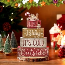 HaoXun Christmas Wooden Hot Cocoa Decorative Ornament - Layered Desktop Decoration with "Baby It’s Cold Outside" Phrase