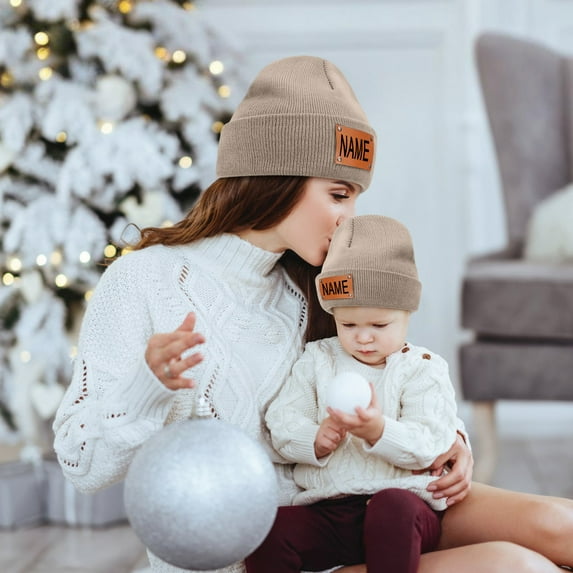 HaoXun Customized Knitted Beanie Hat - Solid Color Brimless Cap with Personalized Leather Label for Winter Warmth and Fashion Accessory