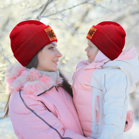 HaoXun Customized Knitted Beanie Hat - Solid Color Brimless Cap with Personalized Leather Label for Winter Warmth and Fashion Accessory