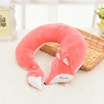 HaoXun Cute Cartoon Fox U-Shaped Pillow for Cervical Support - Soft Travel Neck Pillow with Animals Design, Skin-Friendly Materials, Comfortable Gift for Kids and Friends (Red)