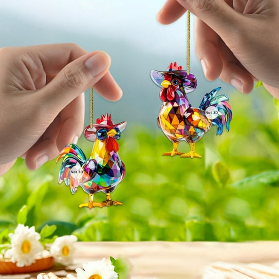 HaoXun Cute Colorful Rooster 2D Car Rearview Mirror & Bag Pendant Set - Durable, Multifunctional Decor Gift for Birthdays