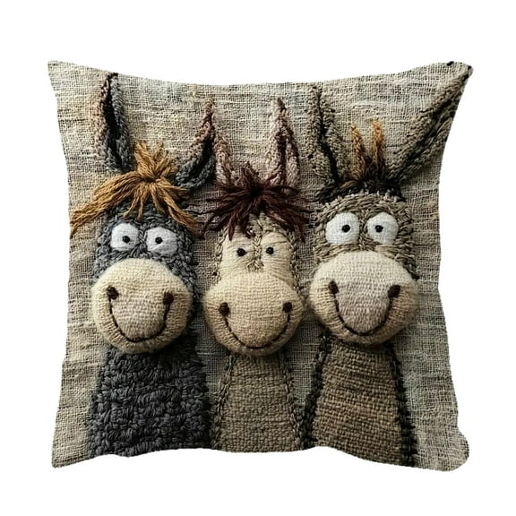 HaoXun Cute Three Donkeys Embroidered Pillow Cover - Soft Short Lint Decorative Throw Pillowcase for Sofa, Bedroom, Living Room Home Decor, 45x45cm (18x18in)