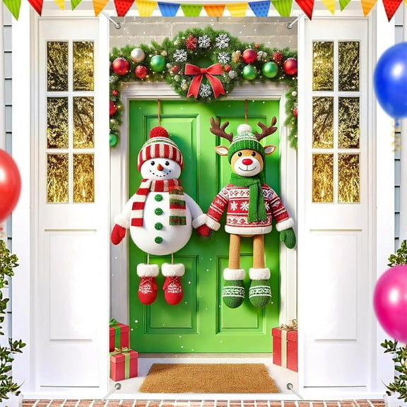 HaoXun Durable Polyester Christmas Door Curtain 35.4x70.8 Inch - Space-Saving Reusable Holiday Door Cover for Home, Festival Party Wall Decoration