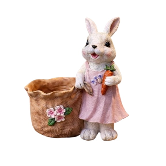 HaoXun Easter Bunny Resin Planter - Cute Rabbit Flower Pot with Carrot & Floral Details for Indoor Outdoor Home Garden Decor