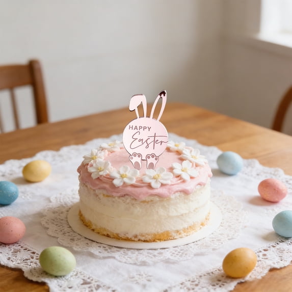HaoXun Easter Cake Toppers - Acrylic Easter Dessert Decorations Gold Rose Gold Silver Cake Toppers for Easter Baking Party Supplies