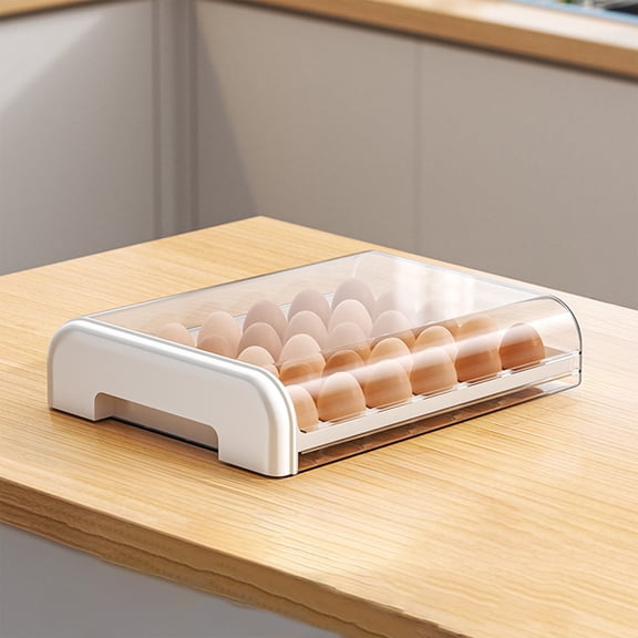 HaoXun Egg Storage Container for Refrigerator, 30 Eggs Capacity Clear Plastic Organizer with Multi-Layer Push-Pull Drawer, Space-Saving Ash Proof Design, 13.26x10.62x3.03 in
