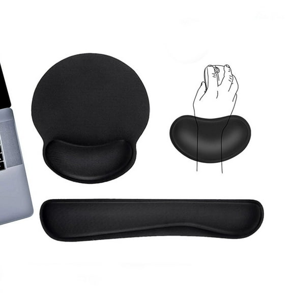 HaoXun Ergonomic Foam Wrist Rest Mouse Pad & Keyboard Pad with Non-Slip Rubber Base - Comfortable Slow Rebound Sponge for Office Desk, Computer Accessories (Black)