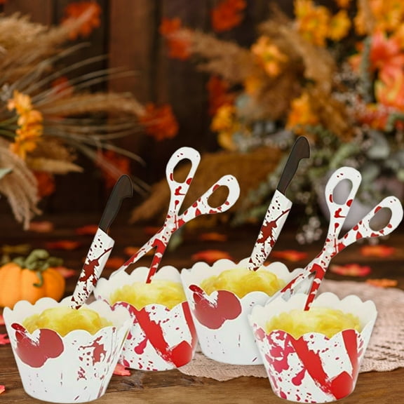 HaoXun Halloween Cake Border Insert Cards - 12-Piece Spooky Decorations with Pumpkins, Ghosts & Bats, Food-Safe Paper, 22cm for Party Desserts