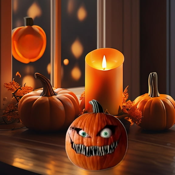 HaoXun Halloween Pumpkin Lantern Decoration with Devil Eyes & Ghost Face, Resin Carved Pumpkin for Outdoor Indoor Party Decor, 18x13cm Spooky Halloween Vibe Enhancer