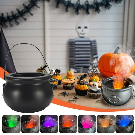 HaoXun Halloween Witch Cauldron Maker with LED Flame & Auto Mist Sprayer - 300ml/h Fog Output for Spooky Party Decor, Safe ABS Plastic, Low Water Shut-Off