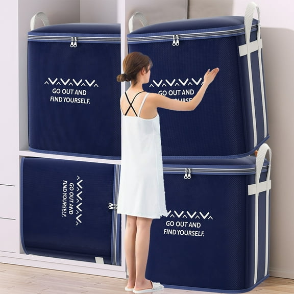 HaoXun Heavy Duty Extra Large Storage Bags for Clothes with Double Zipper & Reinforced Handles - Reusable Space Saving Tote Bag for Moving, College Dorm, Travel Organizer (61x50x50cm)