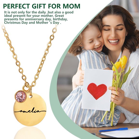 HaoXun Mirror Finish Stainless Steel Personalized Engraved Necklace with Round Pendant - 1 Inch Diameter Customizable Gift for Birthday and Family Occasions