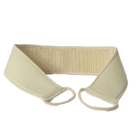 HaoXun Natural Loofah Exfoliating Bath Towel for Deep Cleansing - Double-sided Back Massage Strips with Handles, 27.56 x 3.15 Inches, White Cloth for Shower and Spa Use