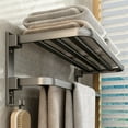 thumbnail image 1 of HaoXun No-Hole Bathroom Shelf Wall-Mounted Storage Rack with Glue and Wall Studs - Aluminum Alloy Gray Bathroom Organizer for Toilet, Balcony, Washroom (15.74x8.46x6.9in), 1 of 6