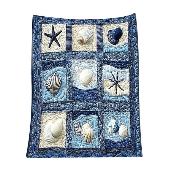 HaoXun Oceans Shells and Starfish Print Flannel Blanket - Coastal Beach-Themed Plush Throw for Sofa and Bed
