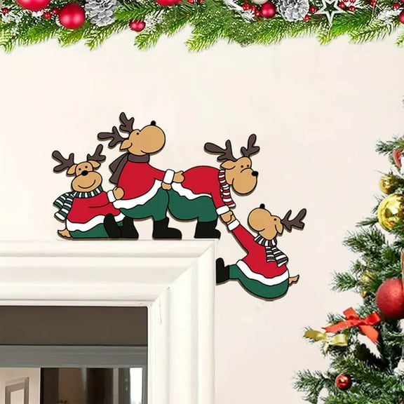 HaoXun Personalized Christmas Wooden Door Frame Decorations - Handcrafted 3D Reindeer Design, Festive Home Decor (8.5x6.3in) - Unique Holiday Gift for Christmas 2025, Family Holiday Party Decoration