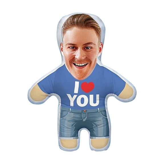 HaoXun Personalized Human Shape Photo Cushion - Double Sided Custom Face Print Pillow with Polyester Hollow Fibre Balls Filling for Valentine's Day Birthday Anniversary Gift Home Decoration