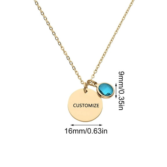 HaoXun Personalized Stainless Steel Gold Plated Round Pendant Laser Engraved Necklace with Birthstone - Custom Name Jewelry Gift for Birthdays, Anniversaries, Holidays