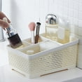 thumbnail image 1 of HaoXun Plastic Makeup Organizer Box with 4 Compartments - Bathroom Storage Caddy for Cosmetics, Cotton Swabs, Brushes, Desktop Organizer, 7.87x5.71x3.94 Inches, 1 of 6