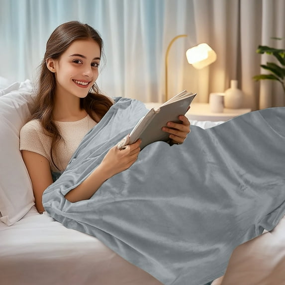 HaoXun Polyester Blanket 19.69x27.56 Inches - Lightweight Cooling Yoga Blanket for All Seasons Use in Air Conditioned Rooms, Blue, Silver, Gray