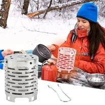 HaoXun Portable Outdoor Mini Heating Stove for Camping Tents - Stainless Steel Winter Heater with Dual Chimney Design, 4 Clamping Slots & Safety Clamp, Compact 4.7x5.7in Lightweight 400g Camping Gear
