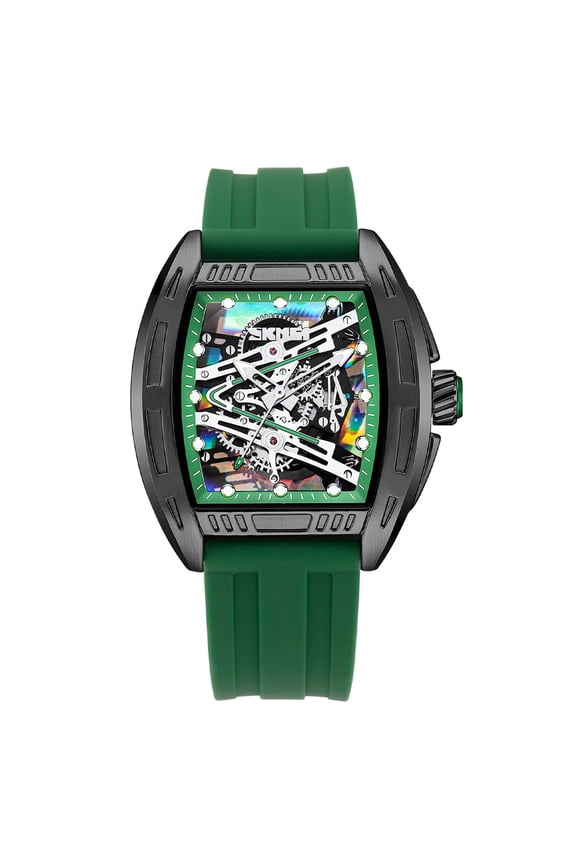 Skeletonized Barrel-Shaped Waterproof Luminous Quartz Watch - with Visible Gears and Luminous Markers for Daily Wear and Light Sports