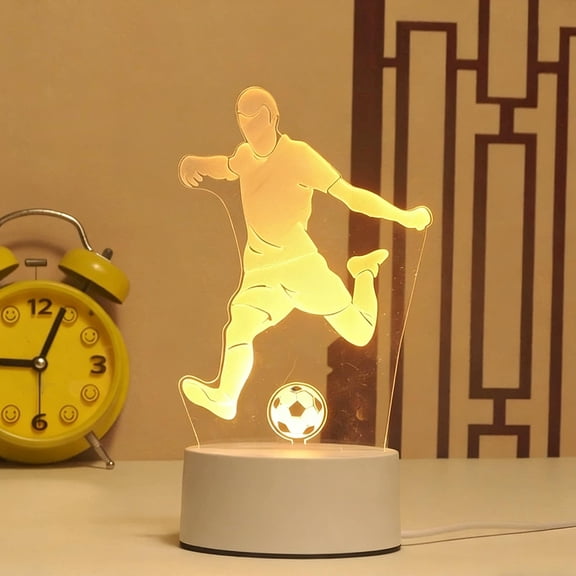 HaoXun Soccer-Themed USB Touch Three-Color LED Night Light Desk Lamp - Football Player Silhouette Ambient Light for Bedroom, Game Room, Office Decor