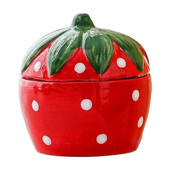 HaoXun Strawberry Ceramic Storage Box with Lid - Multifunctional Trinket Box Candy Jar Decorative Container for Home Organization and Gift Giving