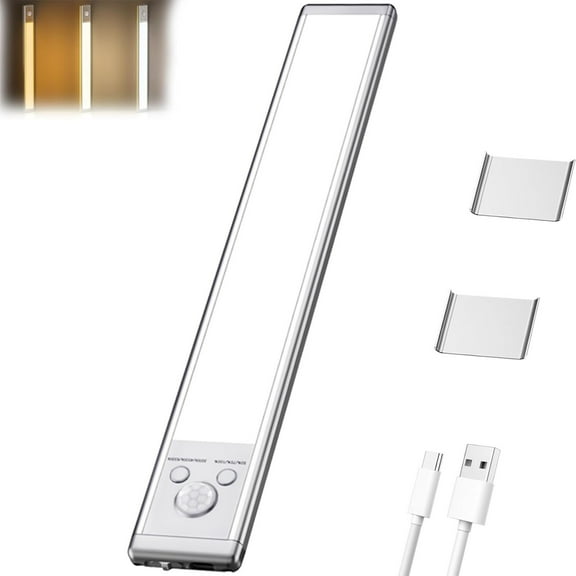 HaoXun Ultra-Thin LED Motion Sensor Light Under Cabinet - 3-Level Dimmable Brightness & Color, Magnetic Rechargeable Night Light for Hallways, Stairs, Closets, Bedrooms