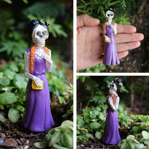 HaoXun Vintage Halloween Resin Skull Fairy Garden Decor - Handmade Miniature Coffin & Gargoyle Figurines for Gothic Home, Graveyard Scene Decoration