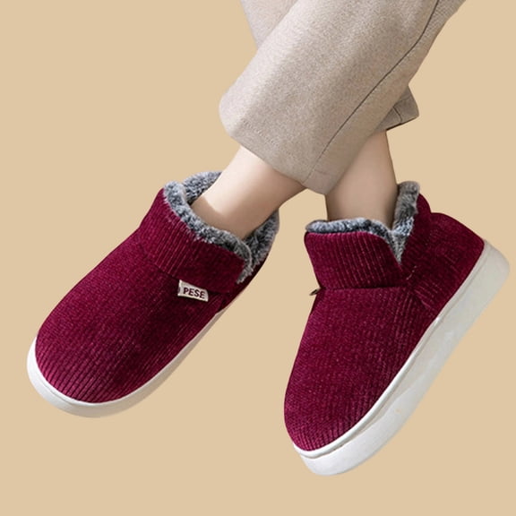 HaoXun Women's Closed-Toe Fleece-Lined Slippers - Stylish High-Top Warm Slippers for Fall/Winter