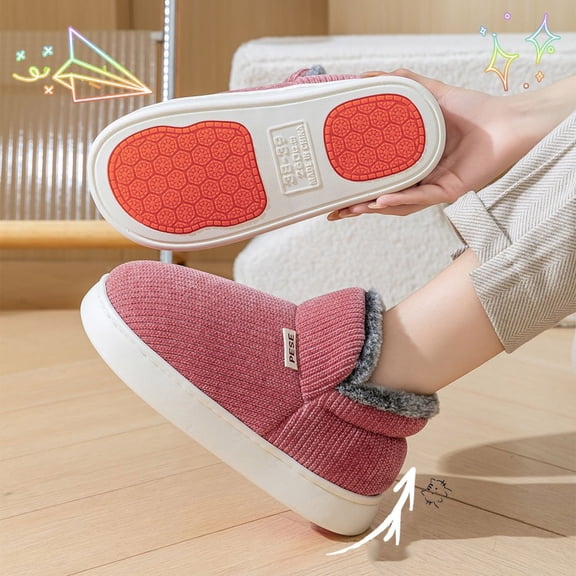 HaoXun Women's Closed-Toe Fleece-Lined Slippers - Stylish High-Top Warm Slippers for Fall/Winter