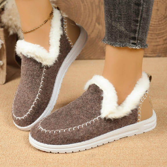 HaoXun Women's Winter Slip-On Shoes - Fleece-Lined Warm Moccasin Design with Non-Slip Rubber Sole for Casual Comfort in Cold Weather
