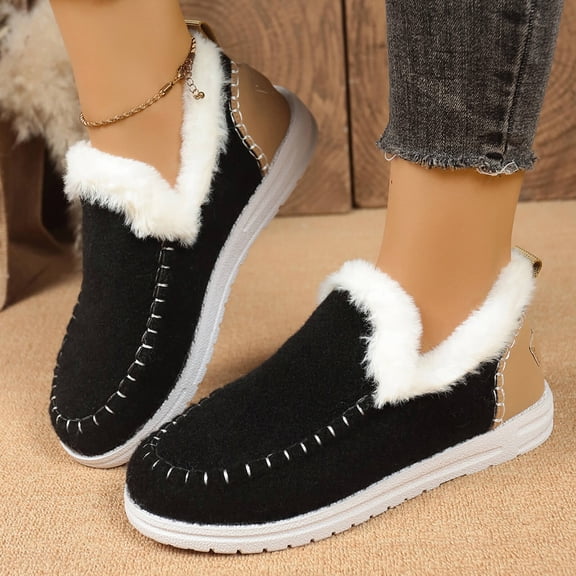 HaoXun Women's Winter Slip-On Shoes - Fleece-Lined Warm Moccasin Design with Non-Slip Rubber Sole for Casual Comfort in Cold Weather