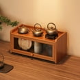 thumbnail image 1 of HaoXun Wooden 2-Tier Display Cabinet with Door, 35cm Coffee Cup Storage Shelf for Home Living Room, Dirt Proof Organizer, 1 of 9